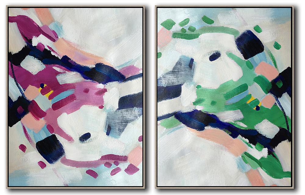 Hand-painted Set of 2 Abstract Painting on canvas, free shipping worldwide large abstract art